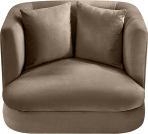 Meridian Furniture Alder Barrel Accent Chair Plush Velvet Upholstery Curved Frame for Modern Living Rooms Taupe 699Taupe-C