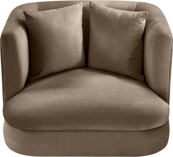 Meridian Furniture Alder Barrel Accent Chair Plush Velvet Upholstery Curved Frame for Modern Living Rooms Taupe 699Taupe-C
