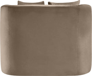 Meridian Furniture Alder Barrel Accent Chair Plush Velvet Upholstery Curved Frame for Modern Living Rooms Taupe 699Taupe-C