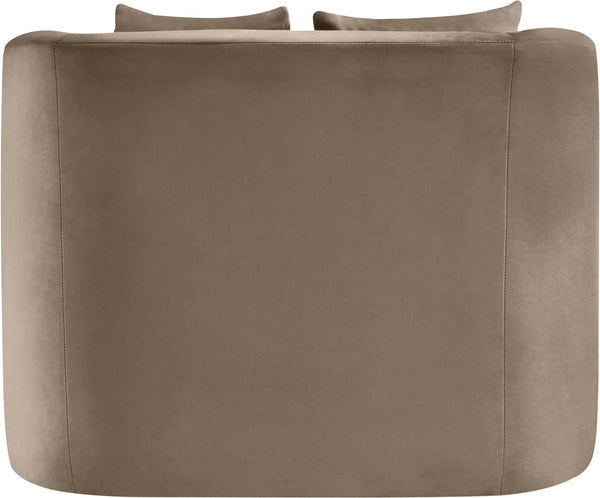 Meridian Furniture Alder Barrel Accent Chair Plush Velvet Upholstery Curved Frame for Modern Living Rooms Taupe 699Taupe-C