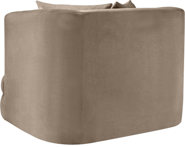 Meridian Furniture Alder Barrel Accent Chair Plush Velvet Upholstery Curved Frame for Modern Living Rooms Taupe 699Taupe-C