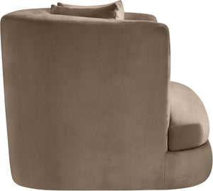 Meridian Furniture Alder Barrel Accent Chair Plush Velvet Upholstery Curved Frame for Modern Living Rooms Taupe 699Taupe-C