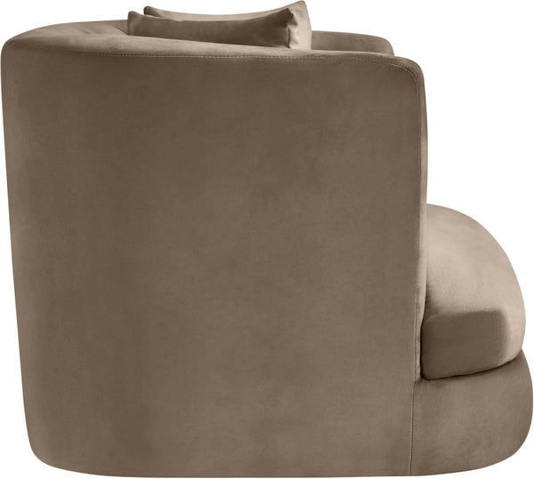 Meridian Furniture Alder Barrel Accent Chair Plush Velvet Upholstery Curved Frame for Modern Living Rooms Taupe 699Taupe-C