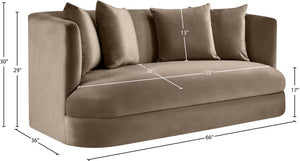 Meridian Furniture Alder Plush Velvet Loveseat with Rounded Arms and Solid Wood Frame for Modern Living Rooms Taupe 699Taupe-L