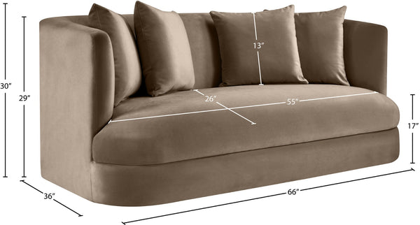 Meridian Furniture Alder Plush Velvet Loveseat with Rounded Arms and Solid Wood Frame for Modern Living Rooms Taupe 699Taupe-L