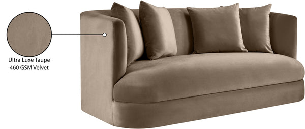 Meridian Furniture Alder Plush Velvet Loveseat with Rounded Arms and Solid Wood Frame for Modern Living Rooms Taupe 699Taupe-L