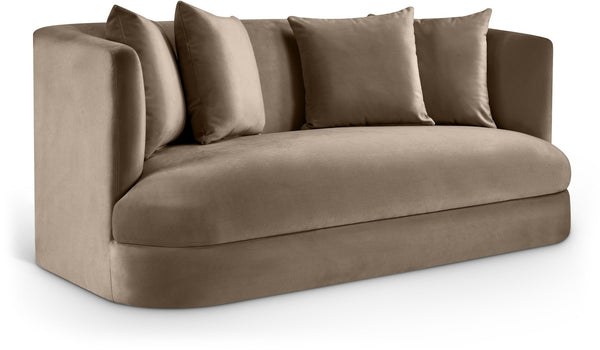Meridian Furniture Alder Plush Velvet Loveseat with Rounded Arms and Solid Wood Frame for Modern Living Rooms Taupe 699Taupe-L