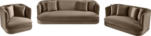 Meridian Furniture Alder Plush Velvet Loveseat with Rounded Arms and Solid Wood Frame for Modern Living Rooms Taupe 699Taupe-L