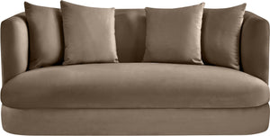 Meridian Furniture Alder Plush Velvet Loveseat with Rounded Arms and Solid Wood Frame for Modern Living Rooms Taupe 699Taupe-L