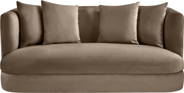 Meridian Furniture Alder Plush Velvet Loveseat with Rounded Arms and Solid Wood Frame for Modern Living Rooms Taupe 699Taupe-L