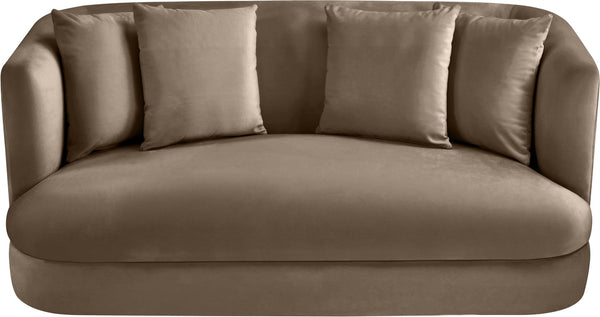 Meridian Furniture Alder Plush Velvet Loveseat with Rounded Arms and Solid Wood Frame for Modern Living Rooms Taupe 699Taupe-L
