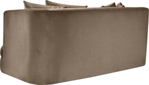 Meridian Furniture Alder Plush Velvet Loveseat with Rounded Arms and Solid Wood Frame for Modern Living Rooms Taupe 699Taupe-L