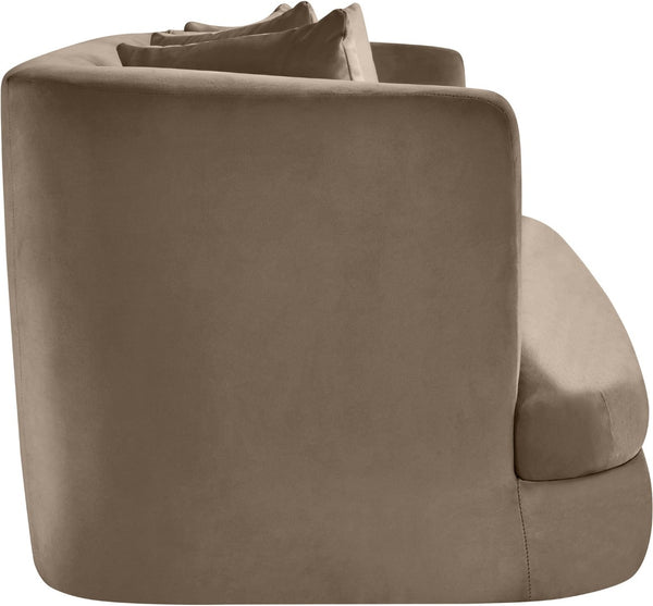 Meridian Furniture Alder Plush Velvet Loveseat with Rounded Arms and Solid Wood Frame for Modern Living Rooms Taupe 699Taupe-L