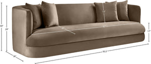 Meridian Furniture Alder Curved Velvet Three Seat Sofa with Solid Wood Frame for Modern Living Rooms Taupe 699Taupe-S