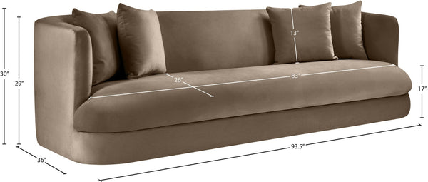 Meridian Furniture Alder Curved Velvet Three Seat Sofa with Solid Wood Frame for Modern Living Rooms Taupe 699Taupe-S
