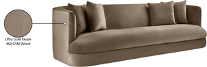 Meridian Furniture Alder Curved Velvet Three Seat Sofa with Solid Wood Frame for Modern Living Rooms Taupe 699Taupe-S