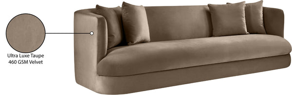 Meridian Furniture Alder Curved Velvet Three Seat Sofa with Solid Wood Frame for Modern Living Rooms Taupe 699Taupe-S