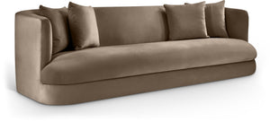 Meridian Furniture Alder Curved Velvet Three Seat Sofa with Solid Wood Frame for Modern Living Rooms Taupe 699Taupe-S