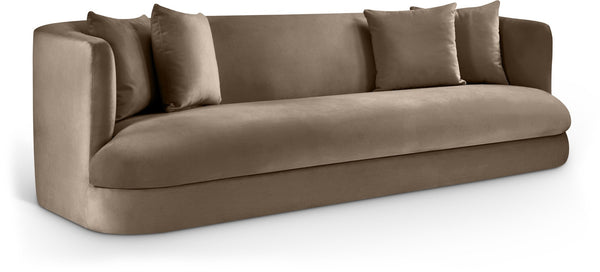 Meridian Furniture Alder Curved Velvet Three Seat Sofa with Solid Wood Frame for Modern Living Rooms Taupe 699Taupe-S