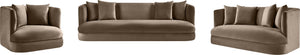 Meridian Furniture Alder Curved Velvet Three Seat Sofa with Solid Wood Frame for Modern Living Rooms Taupe 699Taupe-S