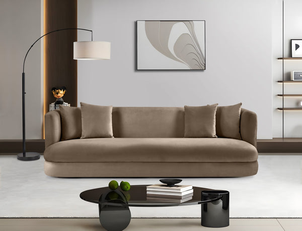 Meridian Furniture Alder Curved Velvet Three Seat Sofa with Solid Wood Frame for Modern Living Rooms Taupe 699Taupe-S