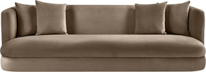 Meridian Furniture Alder Curved Velvet Three Seat Sofa with Solid Wood Frame for Modern Living Rooms Taupe 699Taupe-S