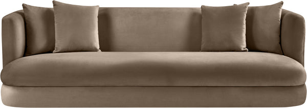 Meridian Furniture Alder Curved Velvet Three Seat Sofa with Solid Wood Frame for Modern Living Rooms Taupe 699Taupe-S