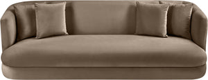 Meridian Furniture Alder Curved Velvet Three Seat Sofa with Solid Wood Frame for Modern Living Rooms Taupe 699Taupe-S