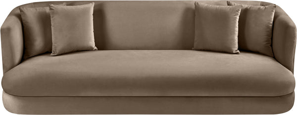 Meridian Furniture Alder Curved Velvet Three Seat Sofa with Solid Wood Frame for Modern Living Rooms Taupe 699Taupe-S