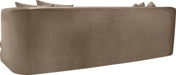 Meridian Furniture Alder Curved Velvet Three Seat Sofa with Solid Wood Frame for Modern Living Rooms Taupe 699Taupe-S