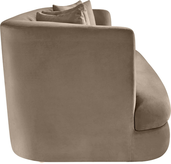 Meridian Furniture Alder Curved Velvet Three Seat Sofa with Solid Wood Frame for Modern Living Rooms Taupe 699Taupe-S
