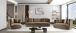 Meridian Furniture Alder Curved Velvet Three Seat Sofa with Solid Wood Frame for Modern Living Rooms Taupe 699Taupe-S