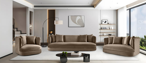 Meridian Furniture Alder Curved Velvet Three Seat Sofa with Solid Wood Frame for Modern Living Rooms Taupe 699Taupe-S
