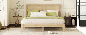 English Elm Queen Platform Bed Solid Rubberwood Arched Rattan Headboard Natural Boho Bedroom W504P380560