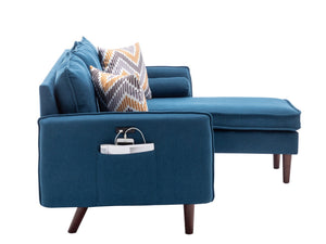 English Elm Mirella Mid-century Sectional with Reversible Chaise Usb Charging and Storage Pouches Blue B2749P413375