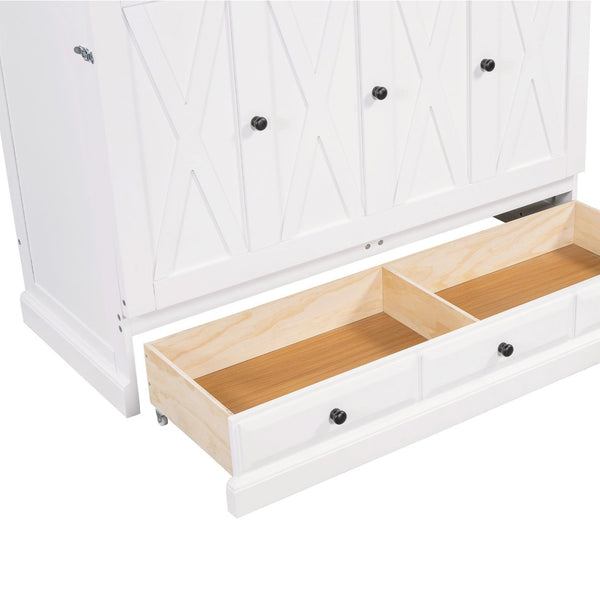 English Elm Farmhouse Pine Wood Murphy Cabinet Bed with Charging Station and Rolling Storage Drawer BS701P170503K