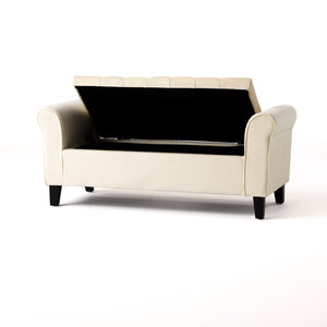 English Elm Lvory Linen Tufted Storage Bench with Rolled Arms and Hidden Lift Top Compartment N770P372389A