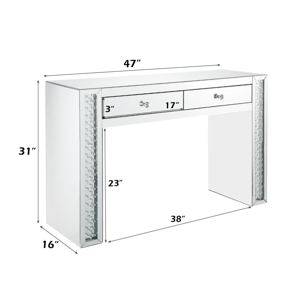 English Elm Nysa Mirrored Vanity Desk with Stool Beveled Glass Crystal Inlay Hollywood Glam B2726P446668