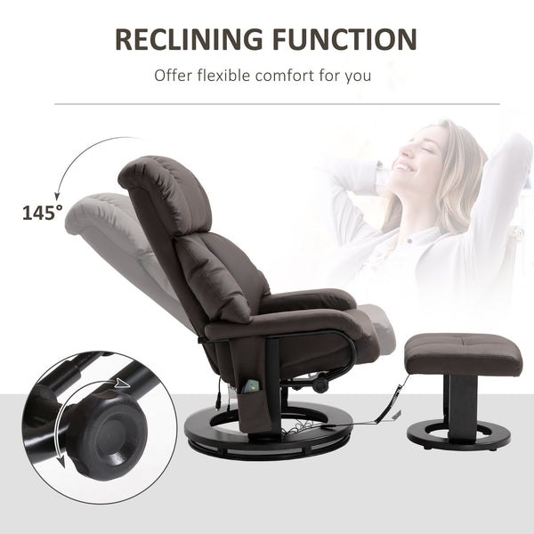 English Elm HOMCOM PU Leather Massage Recliner with Ottoman, 360° Swivel, Remote, Side Pocket, Brown Comfort W2225P173858