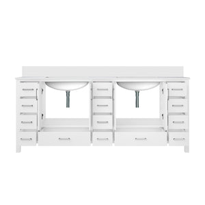English Elm White Double Bath Vanity 84 in W x 22 in D with White Quartz Top, Solid Wood, Soft-Close Drawers and Ample Storage B2731P258968