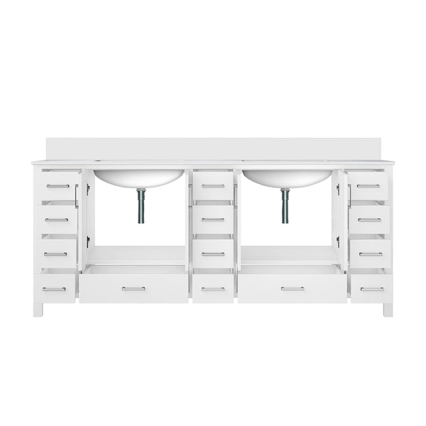 English Elm White Double Bath Vanity 84 in W x 22 in D with White Quartz Top, Solid Wood, Soft-Close Drawers and Ample Storage B2731P258968