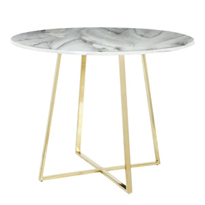 English Elm Cosmo Round Marble Dining Table With Gold Geometric Base – Glamorous Style For Chic Spaces B202S01108
