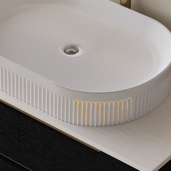 English Elm 36 Inch Floating or Freestanding Bathroom Vanity with Ceramic Sink and Soft Close Drawers W3136S00032