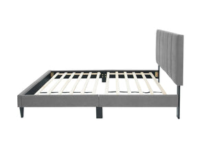 English Elm Twin Platform Bed Charcoal Linen Channel Tufted Headboard No Box Spring Needed B011P415831