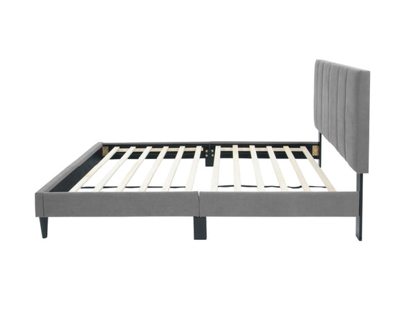 English Elm Twin Platform Bed Charcoal Linen Channel Tufted Headboard No Box Spring Needed B011P415831