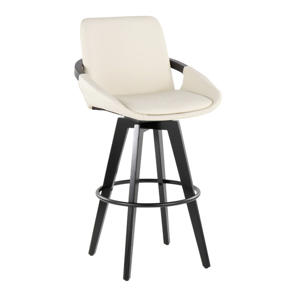 English Elm Fixed-height Swivel Barstools Upholstered Grey Fabric Black Wood Legs Kitchen Set of 2 B202S01897