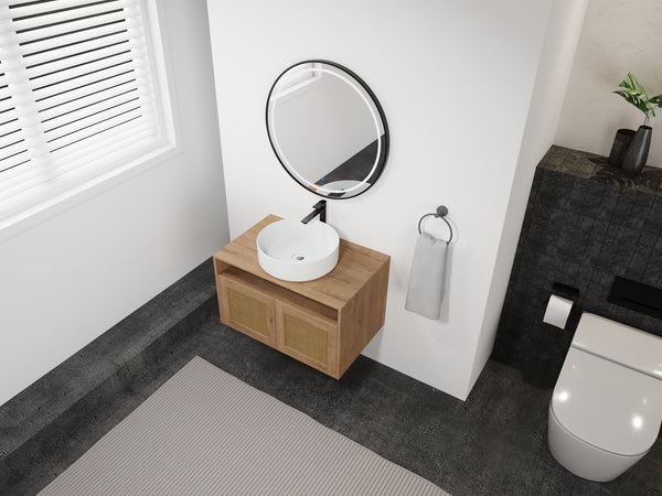 English Elm 30" Bathroom Vanity With Integrated Sink, Soft-Close Doors, & Modern Floating Design For Minimalist Space W999S00397