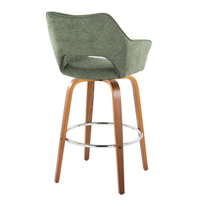 English Elm Fixed-height Swivel Barstools Mid-century Walnut Bentwood Frame Grey Upholstered Set B202S01927