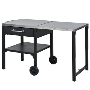 English Elm Outdoor Bbq Prep Cart Rolling Stainless Steel Grill Station with Foldable Work Surface Black N719P407403B