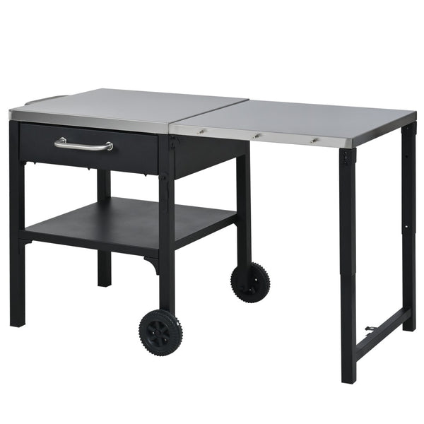 English Elm Outdoor Bbq Prep Cart Rolling Stainless Steel Grill Station with Foldable Work Surface Black N719P407403B